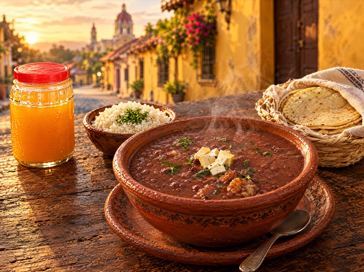 Sopa de frijoles con chicharrón
