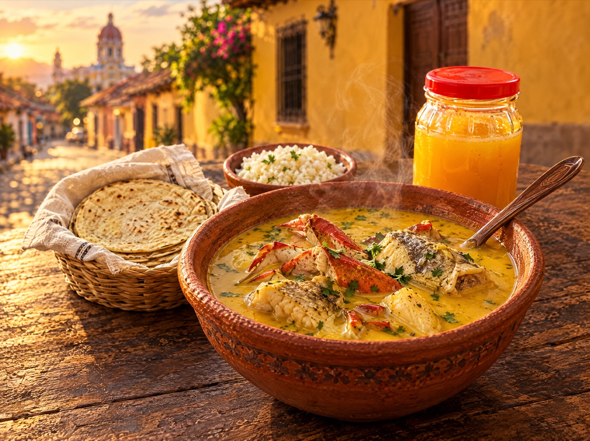 Sopa de pescado con coco y cangrejo